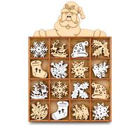 com-four® Juego de 48 Colgantes de Madera para árbol de Navidad | adornos naturales para colgar