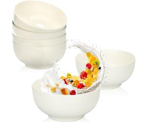 com-four®: Juego de 6 cuencos para cereales de porcelana, con capacidad de hasta 600 ml. Cuencos blancos para postres, apilables. Diseño: Basic Schalen White. Cuencos para servir postres, aperitivos o