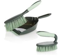 com-four® Juego de Limpieza de 3 Piezas - Cepillo de Mano, recogedor, Cepillo de Mano - Juego de Barrido para el hogar - Cepillo de Mano y recogedor (Gris-Verde Claro 3 uds.)