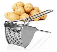 COM-FOUR® Prensa para patatas de acero inoxidable, apta para lavavajillas - prensa para spaetzle - prensa para helado de espaguetis - triturador de patatas (Acero inoxidable - mango ergonómico)