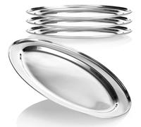 com-four® Set de 4 bandejas de Acero Inoxidable, diseño Ovalado | platos decorativos para bodas cumpleaños y celebraciones