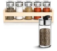 COM-FOUR® set de 6 dosificadores de especias, frascos con tapa en estante | salero y pimentero para cocina y organización en diseño moderno