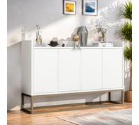 Comanlai Aparador moderno de estilo minimalista, mueble buffet sin manija de 4 puertas para salón, mueble de almacenamiento, blanco White