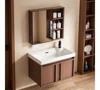 Combinación Mural de Tocador de Aluminio Tipo Panal, Gabinete de Lavabo Flotante con Espejo de Almacenamiento para Baños Pequeños y Espacios Reducidos