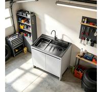 Combo de Fregadero Premium Acero Inox con Mueble de Aluminio, para Vestíbulo, Garaje y Limpieza del Jardín