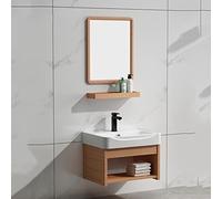 Combo de lavabo de baño con espejo, armario flotante montado en la pared para espacios pequeños, elegante juego de tocador blanco para baños compactos