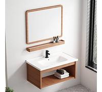 Combo de lavabo de baño con espejo, armario flotante montado en la pared para espacios pequeños, elegante juego de tocador blanco para baños compactos