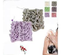 Combo de toallitas, paño para jabón de barra, esponja 2 en 1, esponja de baño con cordón para limpieza de lavado corporal y piel suave (gris + morado)