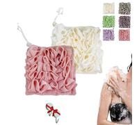 Combo de toallitas, paño para jabón de barra, esponja 2 en 1, esponja de baño con cordón para limpieza de lavado corporal y piel suave (blanco + rosa)