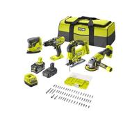 Combo Ryobi inalámbrico 18V | Amoladora, Taladro, Lijadora, Sierra con 2 baterías