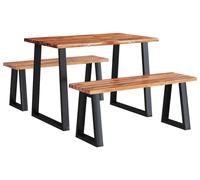 Comedor, sofá de esquina, mesa, juego de comedor - Madera de acacia maciza - Estructura de metal de estilo industrial - 110 cm