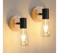 Comely 2 Piezas Aplique de Pared Vintage Madera Interior, Lámpara de Pared Industrial de Madera E27, Iluminación Interior para Dormitorio, Sala de Estar, Pasillo, Negro (Bombilla no Incluida)