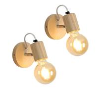 Comely 2 piezas Lámpara de pared en madera natural, lámpara de pared vintage, E27 Iluminación interna para dormitorio cama, sala de estar, pasillo, 10x10x13cm (Lámpara no incluida)