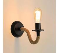 Comely Apliques de Pared Vintage, E27 Lampara de Cuerda de Cáñamo, 180° Ajustable Lámpara de para Pasillo Desván Dormitorio Café Restaurante, Negro (No Incluye Bombilla)