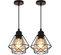 Comely Lámpara Colgante Vintage “Jaula” Negra E27 - Pantalla Metálica 15 × 15 cm con Cable Ajustable - Iluminación Retro-Industrial para Salón, Dormitorio o Cocina (Bombilla no incluida)