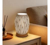 Comely Lámpara de la Mesa de Noche para Sala de Estar de Dormitorio, Blanco de la Jaula de Metal de Retro Base de Madera E27 Luz Decorativa de Cama Pequeña de Cama Pequeña (Bombilla no Incluida