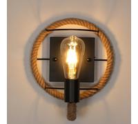 Comely Lámpara de Pared Vintage Industrial E27 - Hierro y Cuerda de Cáñamo - Ideal para Interiores, Bares y Lofts, Sin Bombilla, 26 cm
