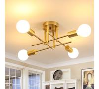 Comely Lámpara de Techo Industrial, 4 Luz E27 Lámparas de Araña Vintage, Plafon de Techo Retro para Dormitorio Salón Cocina, Dorado