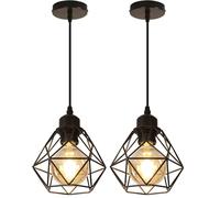Comely Luz colgante de la industria E27 Vintage lámpara colgante lámpara de techo de metal ajustable en altura para el comedor cocina sala de estar - Negro (Paquete de 2)