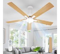 Comely Ventilador de Techo con Luz, DC 132 cm, 3 Temperaturas de Color, Ventilador Techo con 6 Velocidades, Ventilador de Techo Luminoso Función Verano/Invierno para Dormitorio, Madera Clara
