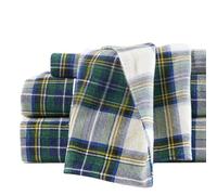 Comfort Spaces Sábanas de Franela de algodón Transpirable y cálidas con Bolsillo Profundo con Funda de Almohada, tamaño Queen, Cuadros Escoceses Verdes, 4 Piezas