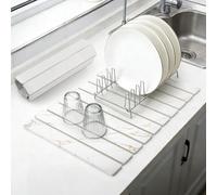 comfoyar Alfombra de Secado de Platos de Piedra para Cocina, Alfombrilla de Drenador de Platos de Diatomita Seca Rápida para Botellas Tazas, Absorbente de Agua, Plegable, 60×39cm, Oro Mármol Blanco