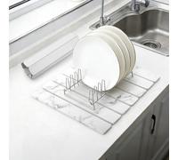 comfoyar Alfombra de Secado de Platos de Piedra para Cocina, Alfombrilla de Drenador de Platos de Diatomita Seca Rápida para Botellas Tazas, Absorbente de Agua, Plegable, 40×30cm, Mármol Blanco