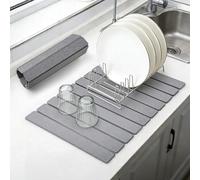 comfoyar Alfombra de Secado de Platos de Piedra para Cocina, Alfombrilla de Drenador de Platos de Diatomita Seca Rápida para Botellas Tazas, Absorbente de Agua, Plegable, 60×39cm, Gris
