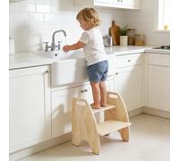 comfoyar Taburete Infantil Madera con 2 Peldaños, Taburete Niños 2 Peldaños con Asa y Almohadilla Antideslizante, Silla con Respaldo Convertible, Altura Regulable, para Baño Dormitorio Cocina, Orinal