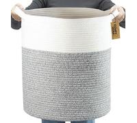 Comfy - Cesta para ropa sucia con asas de cuerda tejida de Homi, cesta de almacenamiento para guardería, cesta de almacenamiento para bebé, sala de estar, XXL, grande, 45,7 x 40,6 cm (blanco gris)