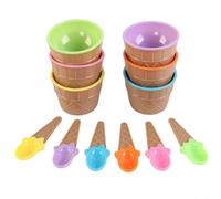 ComfyHarbor 6 cuencos de helado con forma de gofre Colo, con cucharas a juego, bonitos vasos de postre de plástico pastel, para yogur, ensalada de frutas, aperitivos, surtido de azul, morado, naranja