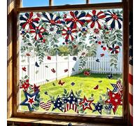 ComfyHarbor Adhesivos patrióticos de flores, 8 hojas de calcomanías estáticas rojas, blancas y azules, calcomanías de PVC reutilizables para el 4 de julio, Día de los Caídos para decoración navideña