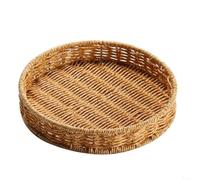 ComfyHarbor Bandeja redonda tejida de ratán de plástico, para frutas, aperitivos, almacenamiento en el hogar, organización de cocina, panera impermeable, para decoración de hotel, cesta organizadora