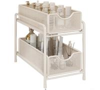 ComfyHarbor Cesta de almacenamiento extraíble para debajo del fregadero, estante de gabinete de baño con cajón deslizante, estante de hierro que ahorra espacio para artículos de tocador y suministros