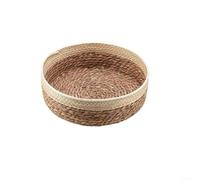 ComfyHarbor Cesta de almacenamiento tejida de paja natural, organizador hecho a mano de hierba y algodón, para despensa, cosméticos, aperitivos, decoración redonda que ahorra espacio, para el hogar