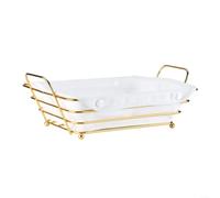 ComfyHarbor Cesta de pan contenedor de almacenamiento, con forro extraíble, rectangular de hierro y tela, para frutas, decoración de escritorio, cocina, comedor, dorado, 30 x 20 x 10 cm