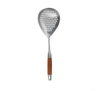 ComfyHarbor Cuchara coladora con mango de madera, colador de cocina para colar pasta y verduras, cuchara de espuma resistente al calor con orificio para colgar, herramienta de cocina duradera para uso