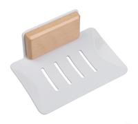 ComfyHarbor Jabonera de pared de madera de nogal, con drenaje de aluminio, soporte de jabón de baño sin taladro, para ducha, elegante protector de madera natural, negro, gris y blanco (nogal + negro)