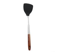 ComfyHarbor Juego de espátula y cucharón de silicona, utensilios de wok de acero inoxidable 304, con mango de madera, herramientas de cocina resistentes al calor, para utensilios de cocina