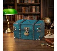 Comgooldool Caja de almacenamiento de madera retro con cerradura, organizador de escritorio para joyas y tesoros, cofre seguro para decoración del hogar, regalo de Navidad, 21,7 x 15 x 13 cm (rojo)