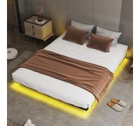 COMHOMA Estructura de cama 140x200 de metal, cama de invitados, cama de metal con LED y enchufes, cama juvenil, aplicación y control remoto, construcción estable con somier, 180KG