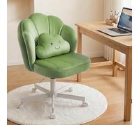 COMHOMA Silla de Escritorio con Forma de Pétalo y Ruedas, Silla de Maquillaje con Doble Respaldo y Cojín Nube, Altura Regulable y Giratoria, para Dormitorio y Home Office, Terciopelo, Verde