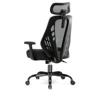 COMHOMA Silla de Oficina ergonómica con reposabrazos 3D, reposacabezas, Malla Transpirable, Respaldo en Forma de V, función basculante, Asiento de Espuma de Alta Densidad, Color Negro