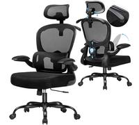 COMHOMA Silla de Oficina ergonómica, Silla de Escritorio con reposacabezas 3D y Soporte Lumbar, diseño de Gancho Integrado, reposabrazos Plegable, cojín Acolchado, Carga hasta 150 kg (Negro)