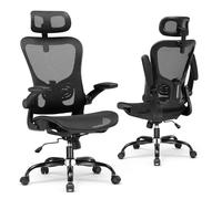 COMHOMA Silla de Oficina ergonómica, Silla de Escritorio con reposacabezas Ajustable, reposabrazos, Soporte Lumbar, Silla de Oficina y Silla de Juegos, función basculante, de Malla, 150 kg (Negro)