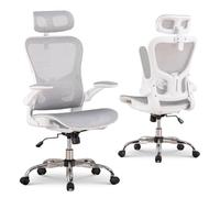 COMHOMA Silla de Oficina ergonómica, Silla de Escritorio con reposacabezas Ajustable, reposabrazos, Soporte Lumbar, Silla de Oficina y Silla de Juegos, función basculante, de Malla, 150 kg (Blanco)