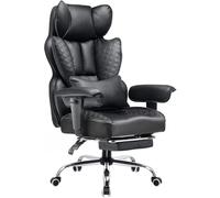 COMHOMA Silla de Oficina Grande y Alta, Silla ergonómica para Juegos de 180 kg de Ancho con Relieve de Lujo, Cuero diseñado con reposapiés, reposabrazos Ajustables de 150 °, Bolsillo, Resorte