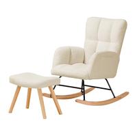 COMHOMA Sillón basculante, sillón de relajación con reposabrazos, de felpa de peluche, carga máxima: 150 kg, chaise longue de jardín para dormitorio, beige con reposapiés