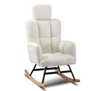 COMHOMA Sillón basculante, sillón de relajación con reposabrazos, reposacabezas, de felpa de peluche, carga máxima: 150 kg, silla de jardín para dormitorio, salón, color beige