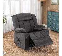 COMHOMA Sillón Reclinable Manual Giratorio para Adultos con Respaldo y Reposapiés Ajustables, Silla de 360° para Salón, Portavasos, Bolsillos Laterales, Tejido Suave, Soporte Ergonómico, Gris